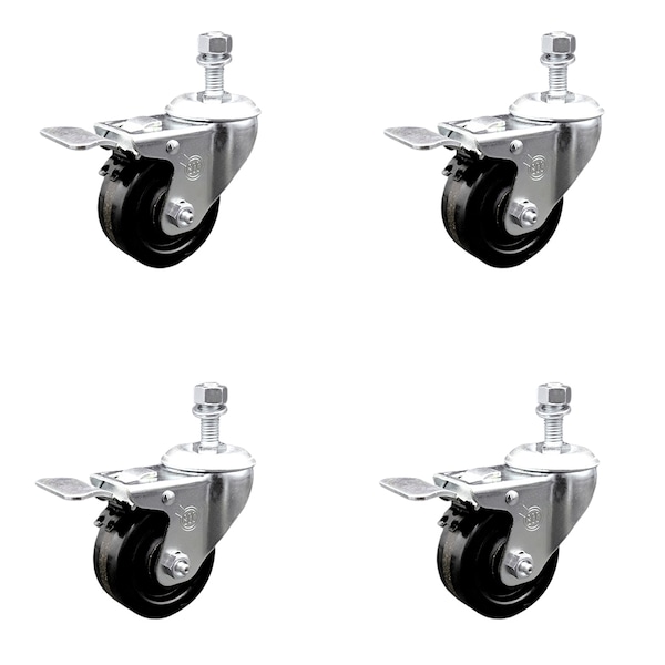 Service Caster 3.5 Inch SS Phenolic Swivel 1/2 Inch Threaded Stem Caster Set Total Lock Brake SCC SCC-SSTSTTL20S3514-PHS-121315-4 - main